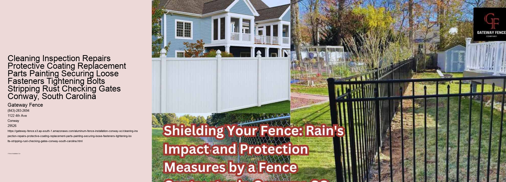 Cleaning Inspection Repairs Protective Coating Replacement Parts Painting Securing Loose Fasteners Tightening Bolts Stripping Rust Checking Gates Conway, South Carolina